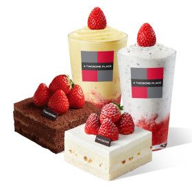 상품 이미지: (투썸플레이스) 떠먹는 스초생 + 떠먹는 화이트 스초생 + 딸기 밀크 쉐이크 R  + 딸기 바나나 쉐이크 R