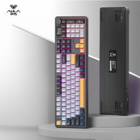 상품 이미지: AULA 독거미 F108 pro 유무선 블루투스 기계식 키보드 gif스크린 노브 블랙옐로우 청우축