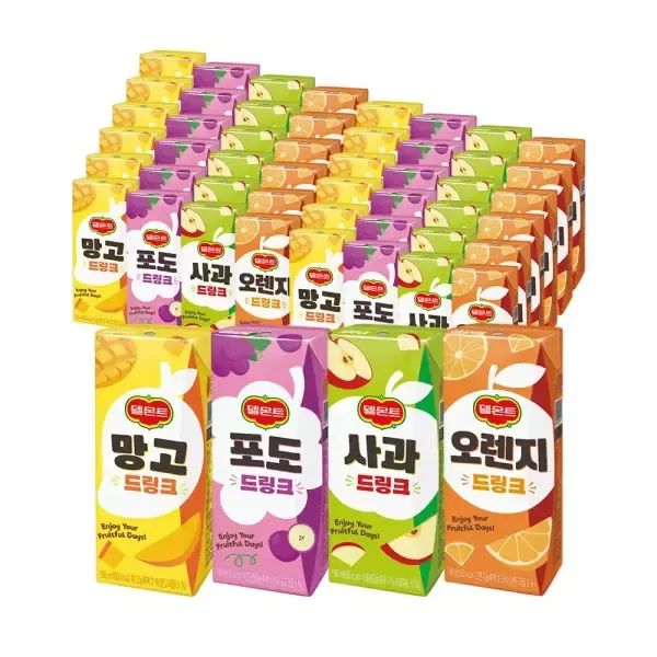 상품 이미지: 델몬트 드링크팩 190ML 48팩 오렌지 망고 사과 포도 혼합음료 어린이 팩주스