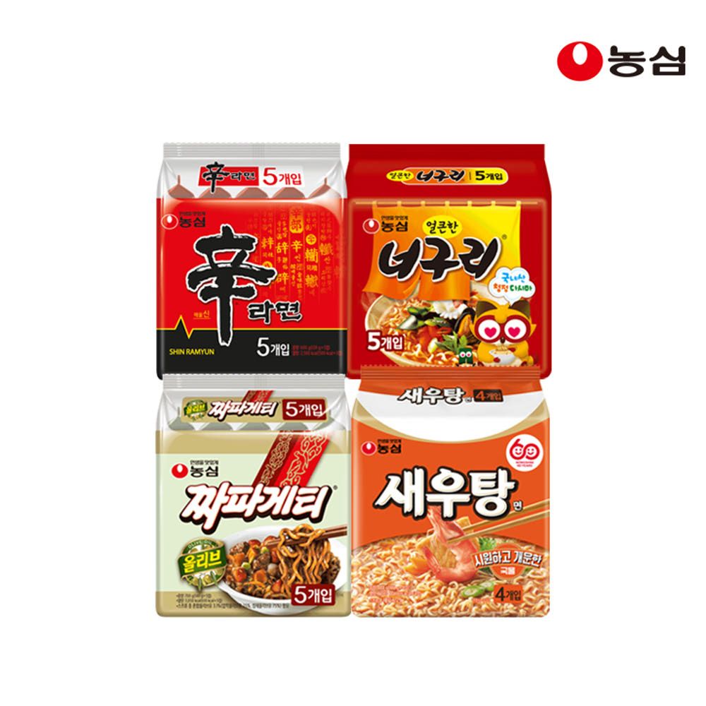 상품 이미지: 농심 신라면 5개+너구리 5개+짜파게티 5개+새우탕면 4개