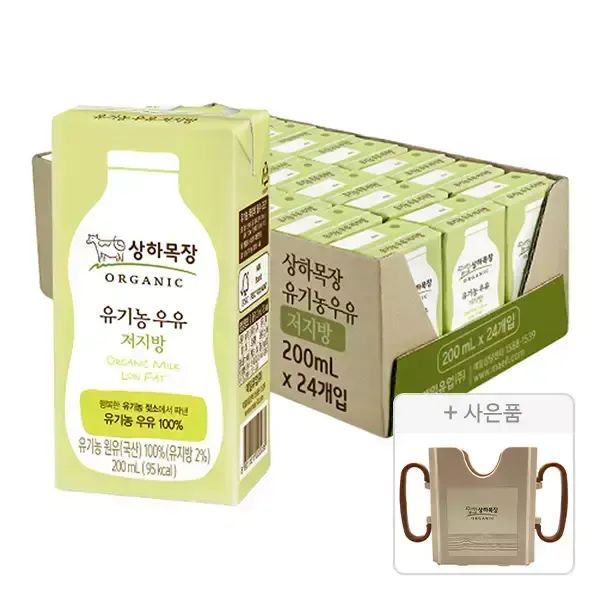상품 이미지: 상하목장 유기농 저지방 멸균우유, 200ml, 24개 + 증정 (상하목장 컵홀더, 200ml, 1개)