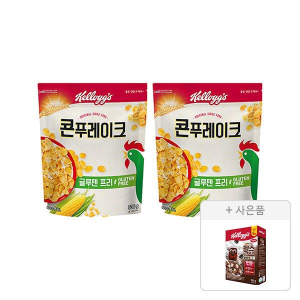 상품 이미지: 켈로그 콘푸레이크 530g, 2개 + 증정(첵스초코 쿠키앤크림 120g, 1개)