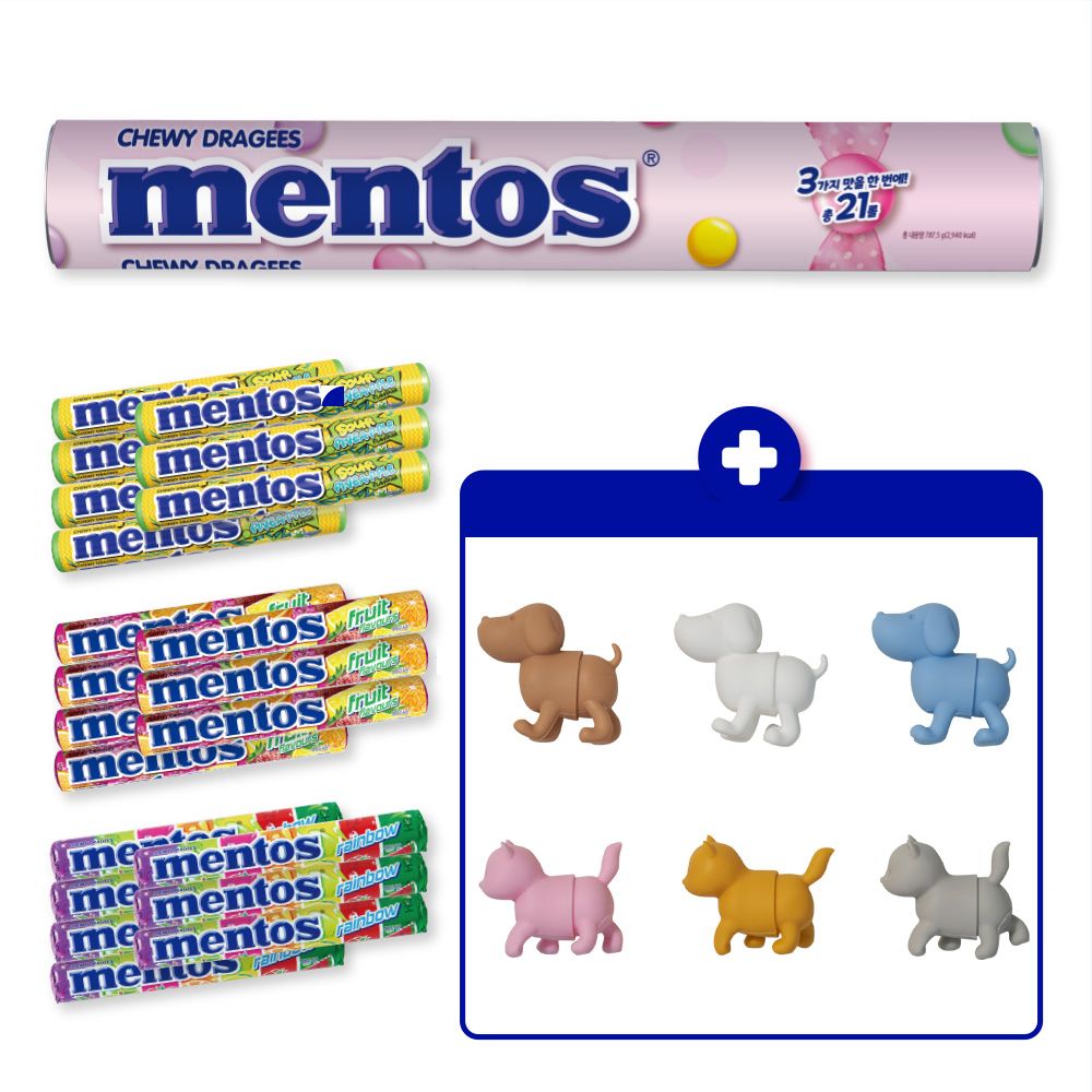 상품 이미지: 멘토스 자이언트 1개 (사워파인애플7개+프루티7개+레인보우7개+애니멀캡)