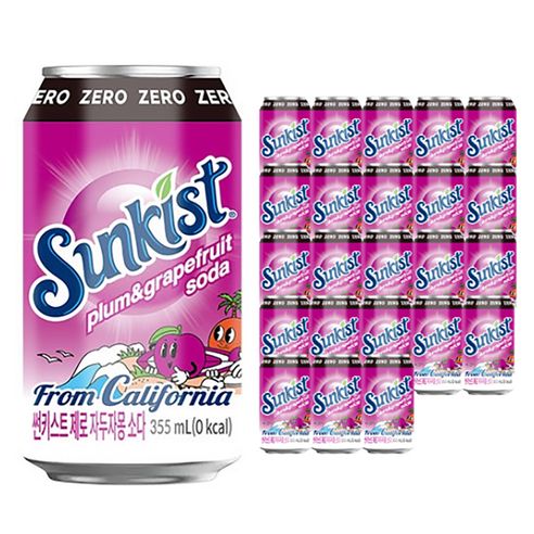 상품 이미지: 썬키스트 제로 자두자몽 소다 탄산음료, 355ml, 24개