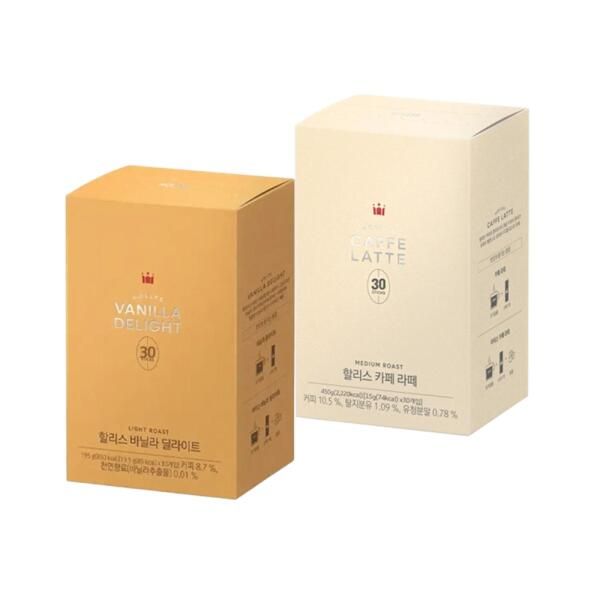 상품 이미지: 할리스 바닐라딜라이트 30입, 1개+카페라떼 30입, 1개