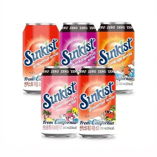 상품 이미지: [본사직영] 썬키스트 소다 355ml 24캔 5종 택1 / 오렌지 자몽 자두자몽 복숭아레몬
