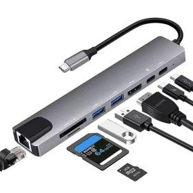 상품 이미지: USB3.0 C타입 to 멀티허브 8in1 4K HDMI 미러링 듀얼 모니터 RJ45 랜카드 SD 카드리더기 PC 노트북 PD충전