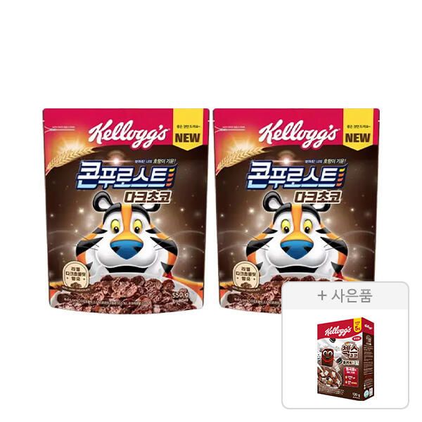 상품 이미지: 켈로그 콘푸로스트 다크초코 550g, 2개 + 증정(첵스초코 쿠키앤크림 120g, 1개)