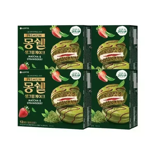 상품 이미지: 롯데웰푸드 프리미엄 몽쉘 말차 딸기 생크림 케이크, 444g, 4개