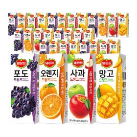 상품 이미지: 롯데칠성 델몬트 드링크 4종(포도 오렌지 사과 망고) 혼합 190ml x 32팩