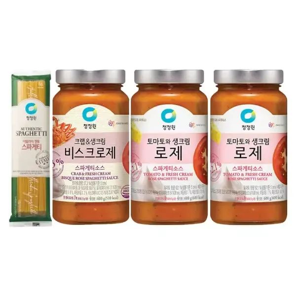 상품 이미지: 청정원 파스타소스, 로제, 600g, 2개 + 비스크로제, 600g, 1개 + 스파게티면, 500g, 1개
