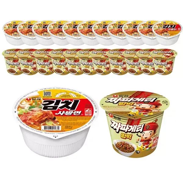 상품 이미지: 농심 김치사발면, 86g, 12개 + 짜파게티범벅 70g,12개