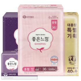 상품 이미지: 좋은느낌 생리대 중형 36매/소형/대형/수퍼롱/오버/팬티라이너/순수한면/일반/롱/슬림/울트라