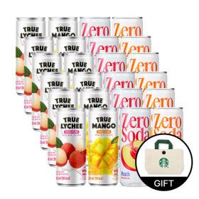 상품 이미지: 클룹 베스트 A세트 250ml 24입 1박스(제로소다 복숭아+오렌지+트루 100% 리치+망고주스) NFC 착즙 과일 탄산