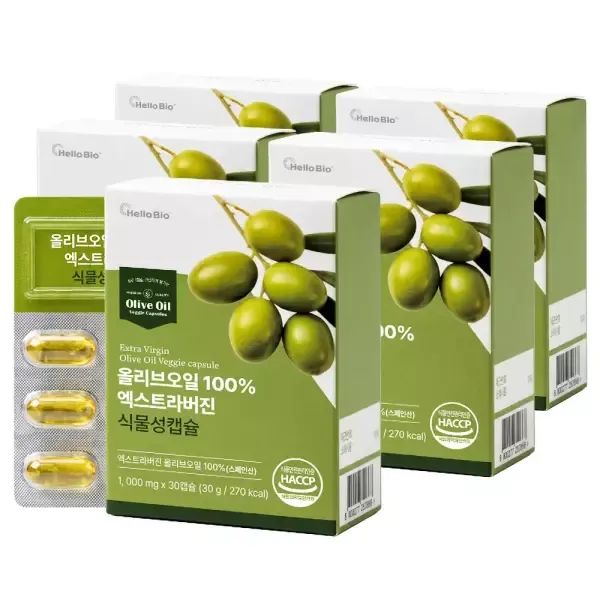 상품 이미지: 올리브오일 100% 엑스트라버진 식물성 캡슐 30캡슐 5박스 (총 5개월분) 저온압착 스페인산 피쿠알 단일품종