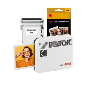 상품 이미지: 코닥 미니3 레트로 P300R+카트리지 38매 화이트 포토프린터 사진인화기 휴대용 핸드폰 블루투스