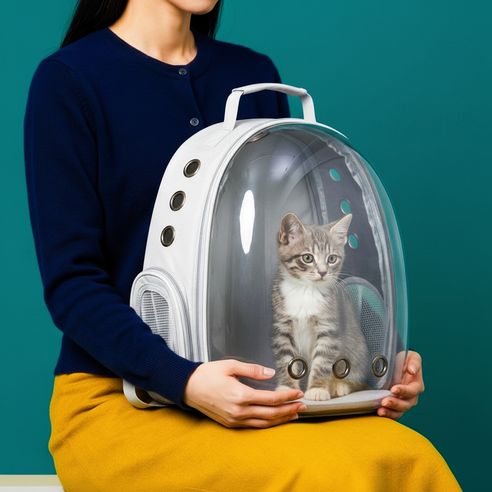 상품 이미지: 우아지오 반려동물 투명 외출가방 우주선 백팩, 1개, 그레이