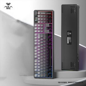 상품 이미지: Aula 독거미 F108 pro 유무선 기계식 키보드 풀배열 핫스왑 8000mAh 2.4G RGB  블랙(측각)카라멜라떼축