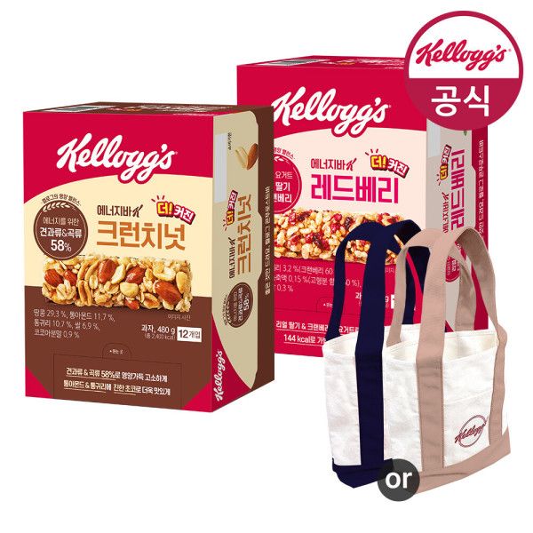 상품 이미지: 에너지바K 크런치넛 40g x 12개 + 레드베리 35g x 12개 + 에코백