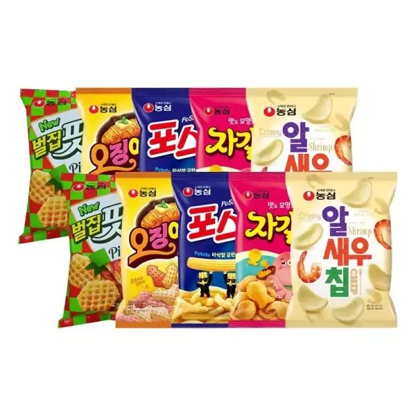 상품 이미지: 농심 자갈치, 90g, 2개 + 오징어집, 78g, 2개 + 알새우, 68g, 2개 + 포스틱, 84g, 2개 + 벌집핏자, 90g, 2개