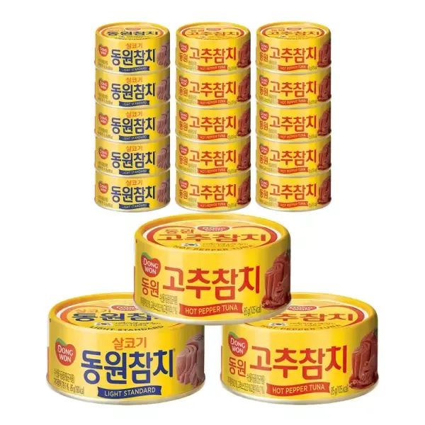 상품 이미지: 동원 라이트스탠다드참치, 85g, 6개 + 고추참치, 85g, 12개