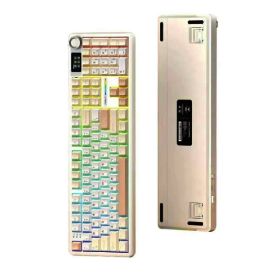 상품 이미지: AULA 독거미 F108 pro 기계식 키보드 3모드 노브 GIF스크린 8000mAh 치즈 화이트 카라멜라떼축