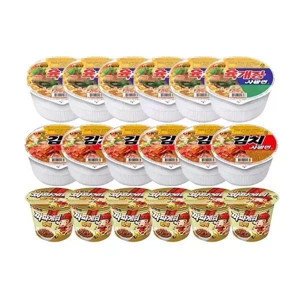 상품 이미지: 농심 육개장사발면, 86g, 6개 + 김치사발면, 86g, 6개 + 짜파게티범벅, 70g, 6개