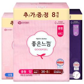 상품 이미지: 좋은느낌 생리대 중형 36+8매/소형/대형/수퍼롱/오버/팬티라이너/순수한면/일반/롱/슬림/울트라