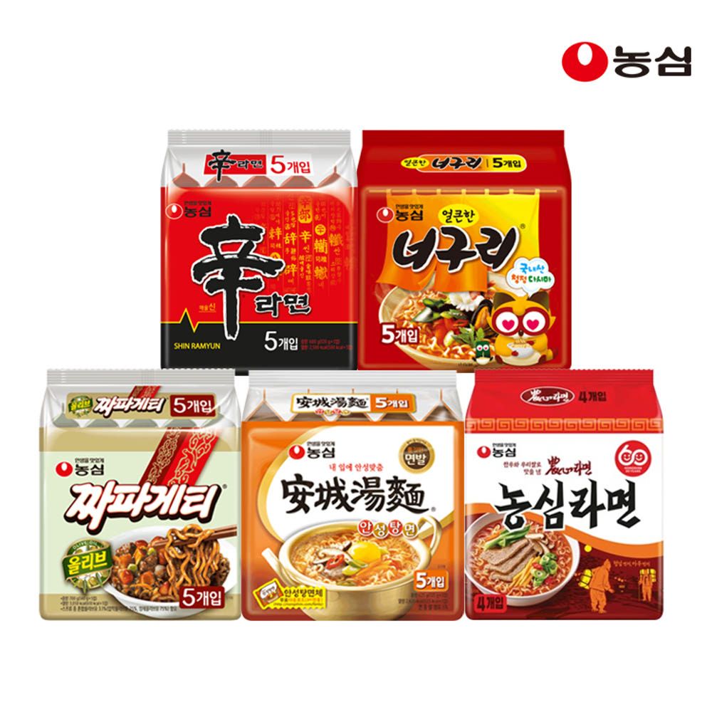 상품 이미지: 농심 신라면 5개+안성탕면 5개+너구리 5개+짜파게티 5개