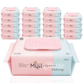 상품 이미지: 미엘 클래식 엠보싱 물티슈 100매 캡형 20팩 고평량 (사업자 5%추가할인)