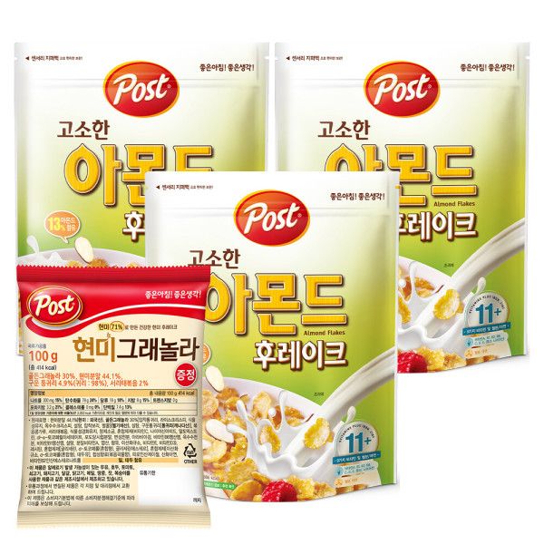 상품 이미지: 포스트 고소한 아몬드 후레이크 시리얼 620g 3개 +현미그래놀라 100g