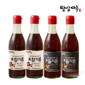 상품 이미지: 밥상마루 참기름 2병 + 들기름 2병 / 350ml 총4병 혼합대량구성 100% 통깨 사용