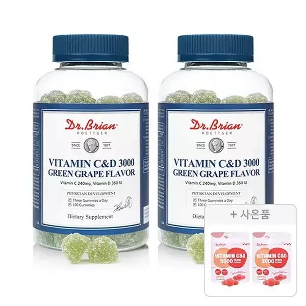 상품 이미지: 닥터브라이언 비타민C&D 3000 청포도맛 100구미, 2개+증정(복숭아맛 15구미, 2개)