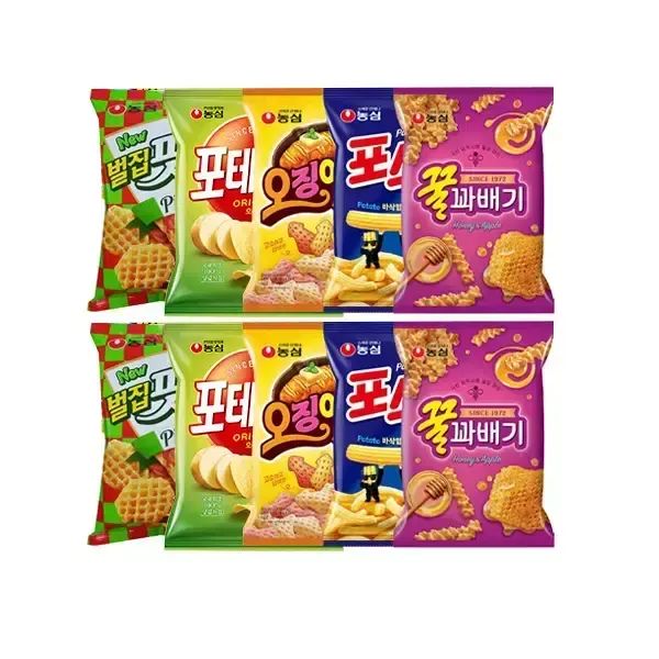 상품 이미지: 농심 벌집핏자 90g+포테토칩 60g+오징어집 78g+포스틱 84g+꿀꽈배기 90g 각 2개 (총 10개)