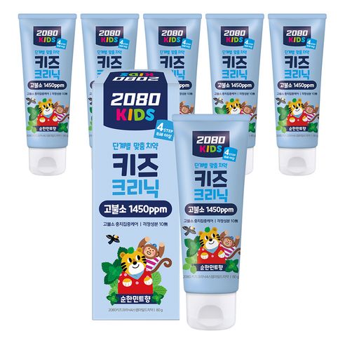상품 이미지: 2080 키즈크리닉 4스텝 불소함유 치약, 80g, 6개