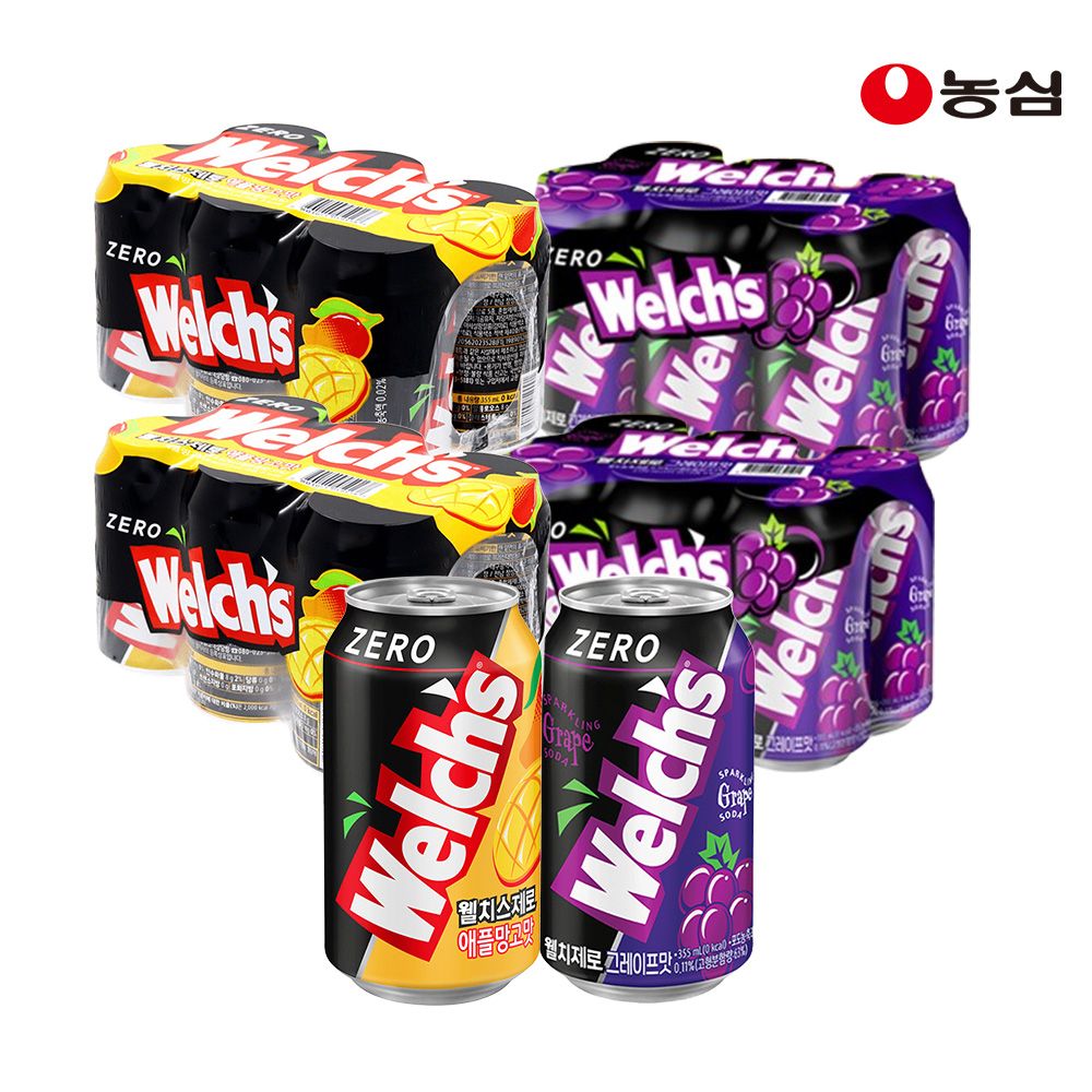 상품 이미지: 웰치스 제로 소다 그레이프 355ml 12개 + 애플망고 355ml 12개