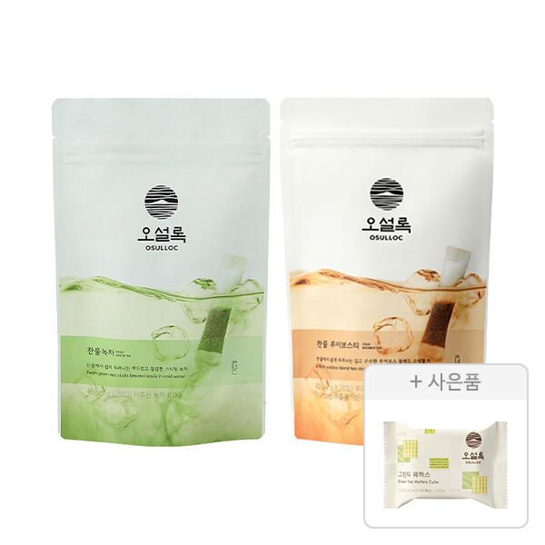 상품 이미지: 오설록 찬물녹차 20입, 1개+찬물 루이보스 티 20입, 1개+증정(그린티웨하스 17g, 1개)