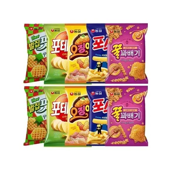 상품 이미지: 농심 벌집핏자 90g+포테토칩 60g+오징어집 78g+포스틱 84g+꿀꽈배기 90g 각 2개 (총 10개)