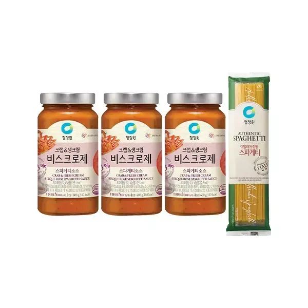 상품 이미지: 청정원 비스크로제 파스타소스 600g, 3개 + 스파게티면 500g, 1개
