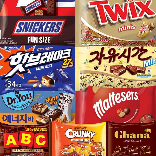 상품 이미지: 대용량 미니 초콜릿 골라담기 / 초코바 트윅스 스니커즈 몰티져스 핫브레이크 자유시간 크런키 가나 ABC