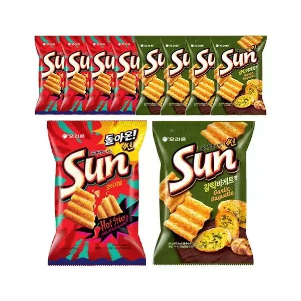 상품 이미지: 오리온 썬 핫스파이시맛 80g, 5개 + 썬 갈릭바게트 M, 5개