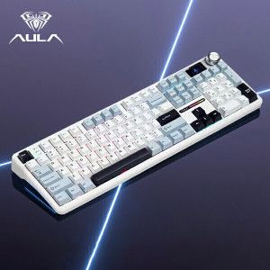 상품 이미지: Aula 독거미 F108 pro 유무선 기계식 키보드 풀배열 핫스왑 블루투스 아이스블루 카라멜라떼축 (재고보유)