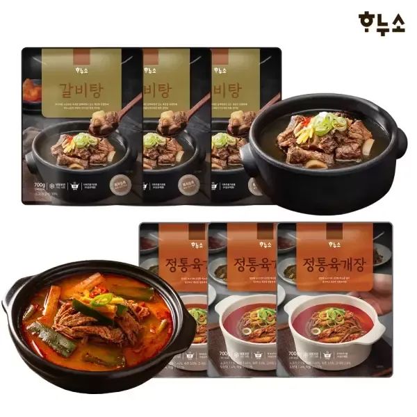 상품 이미지: [하누소] 갈비탕 3팩 + 정통육개장 3팩 (700g 총 6팩)