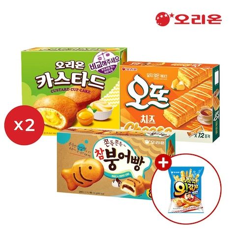 상품 이미지: 카스타드 12P 2개 + 참붕어빵 8P 2개 + 오뜨치즈 12P 2개 + 찍먹오감자 증정