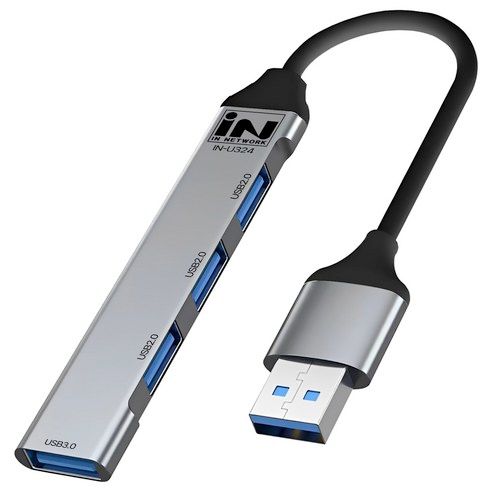 상품 이미지: 인네트워크 USB3.0 1포트 USB2.0 3포트 알루미늄 초슬림 USB 4포트 확장 허브 IN-U324