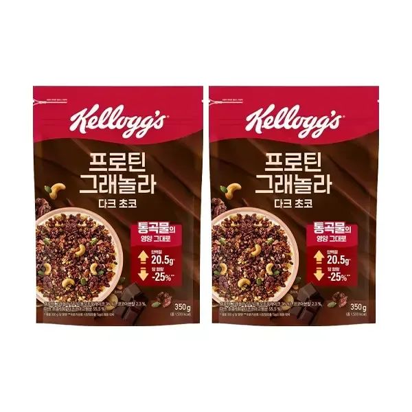 상품 이미지: 켈로그 다크 초코 프로틴 딜라이트 그래놀라 350g, 2개