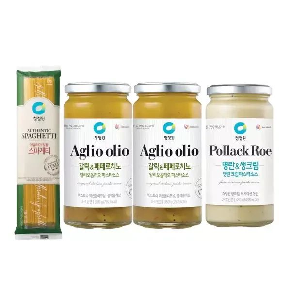 상품 이미지: 청정원 파스타소스, 알리오올리오, 360g, 2개 + 명란크림, 350g, 1개 + 스파게티면, 500g, 1개