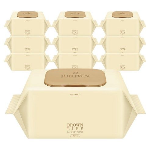 상품 이미지: 브라운라이프 베이지 도톰한 아기 물티슈 대용량 엠보싱 저자극 캡형