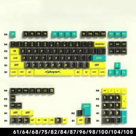 상품 이미지: 129키 사이버펑크 키캡 체리 프로파일 측면 각인 반투명 키캡 PBT 커스텀 어댑티드 우팅 키캡