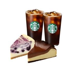 상품 이미지: (스타벅스) 아이스 카페 아메리카노 T 2잔 + 블루베리 마블 치즈 케이크 + 바스크 초코 치즈 케이크